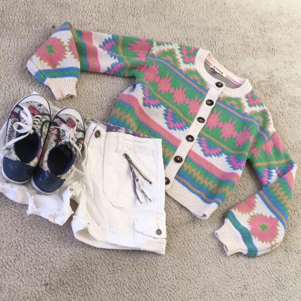 BODEN/MULTI COLOR-“FAIR ISLE” AZTEC PRINT BUTTON FRONT CARDIGAN